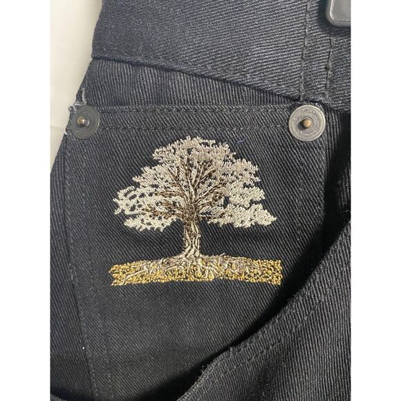 Vintage Raw Blue Jeans Black Denim Baggy Y2K Zodiac Grunge Rap Embroidered 34/34 - Picture 7 of 9